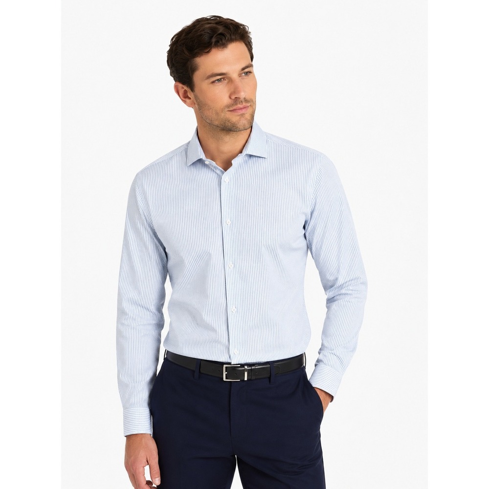 Calvin Klein Dress Shirt Mens L Blue Infinite Cool Slim Fit Geometric 40VW176